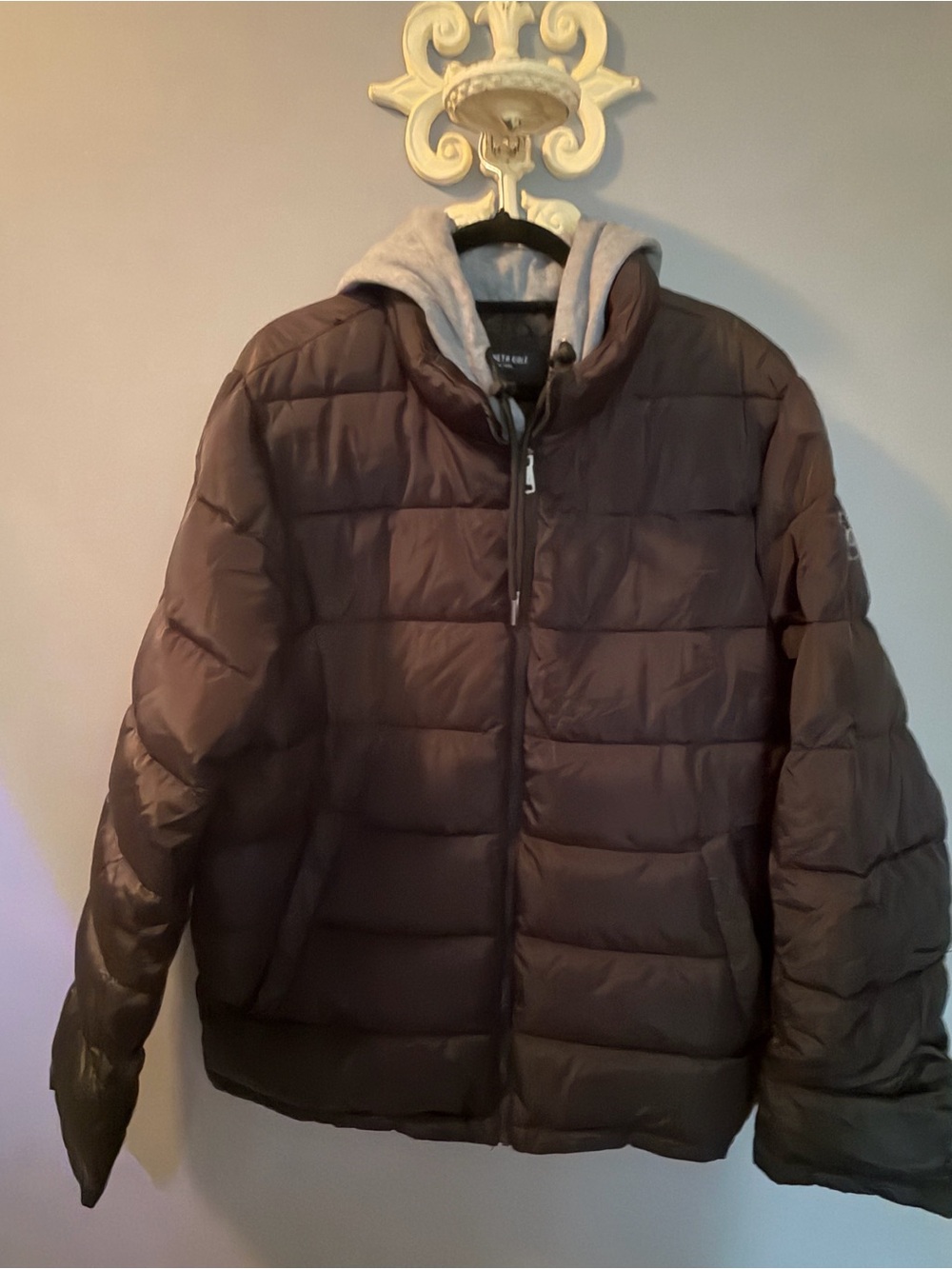 Mens Quilted Puffer Jacket with Hood - Black